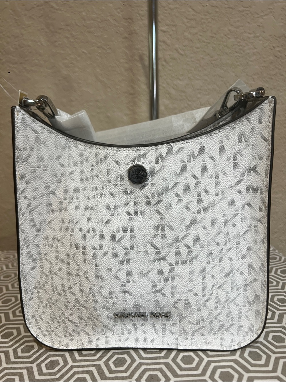 Michael Kors bright White MK Logo BRILEY SM messenger bag with Silver Hardware